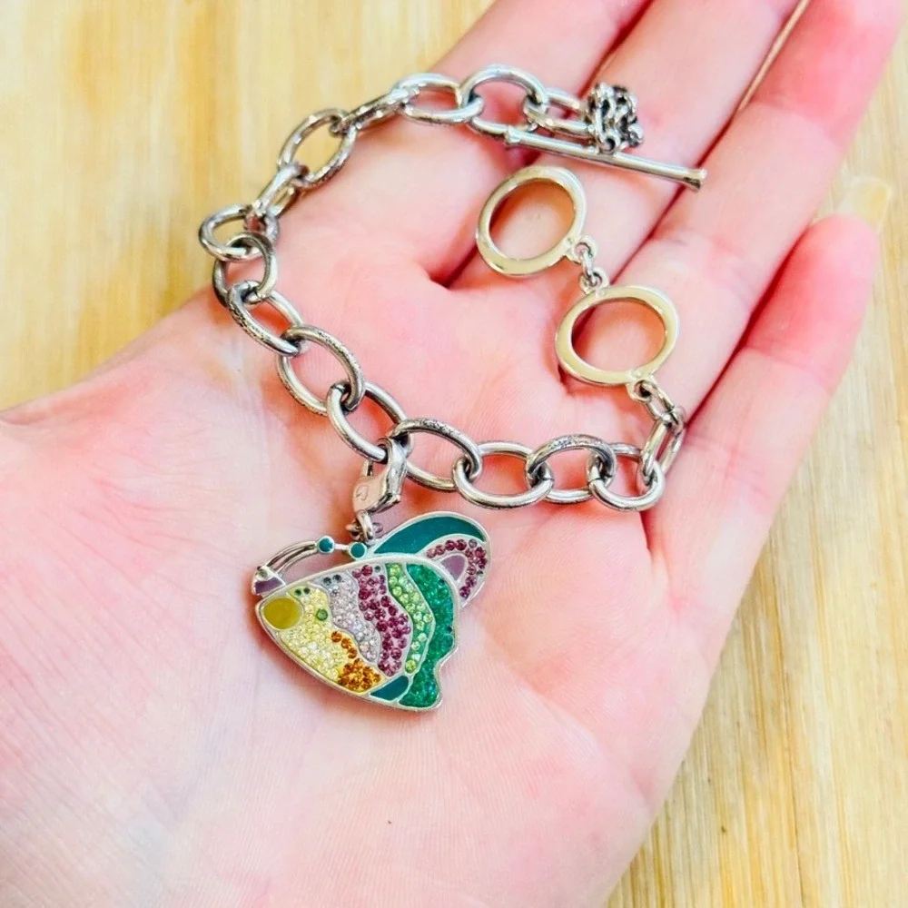 Swarovski Tropical Fish Charm Bracelet Crystal Silver Rhodium Plated As Is‎ 7.5